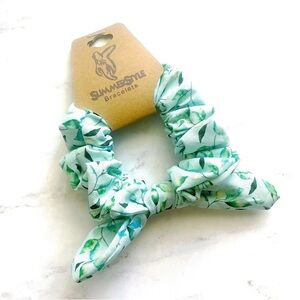 Green Leaf Print Hair Scrunchie
